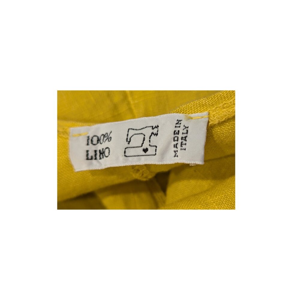 Italian 100% Linen Yellow Tie Strap Wide Leg Jumpsuit One Size Boho Resort - Picture 6 of 7